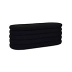 Panca contenitore ovale in tessuto Bouclé, colori Ebony Black / Ivory White / Olive Green, con trapuntatura, 1 posto