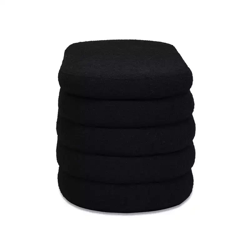 Panca contenitore ovale in tessuto Bouclé, colori Ebony Black / Ivory White / Olive Green, con trapuntatura, 1 posto