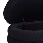 Panca contenitore ovale in tessuto Bouclé, colori Ebony Black / Ivory White / Olive Green, con trapuntatura, 1 posto