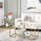 Tavolino rettangolare a 2 ripiani color oro e trasparente con ripiano portaoggetti, per 1 persona