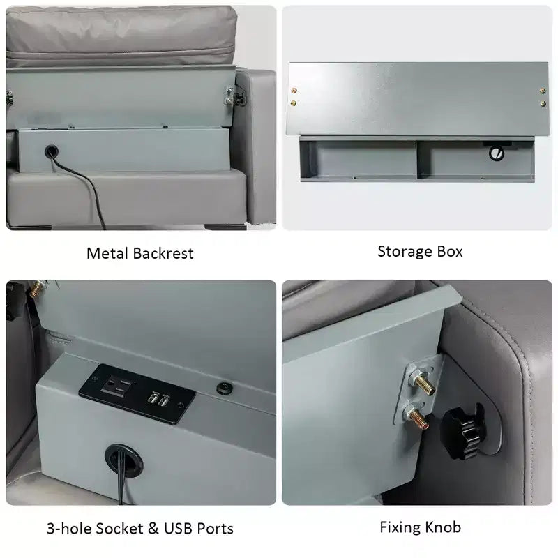 Divano componibile a L rosa corallo/grigio con penisola e porte USB, 3 posti