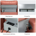 Divano componibile a L rosa corallo/grigio con penisola e porte USB, 3 posti