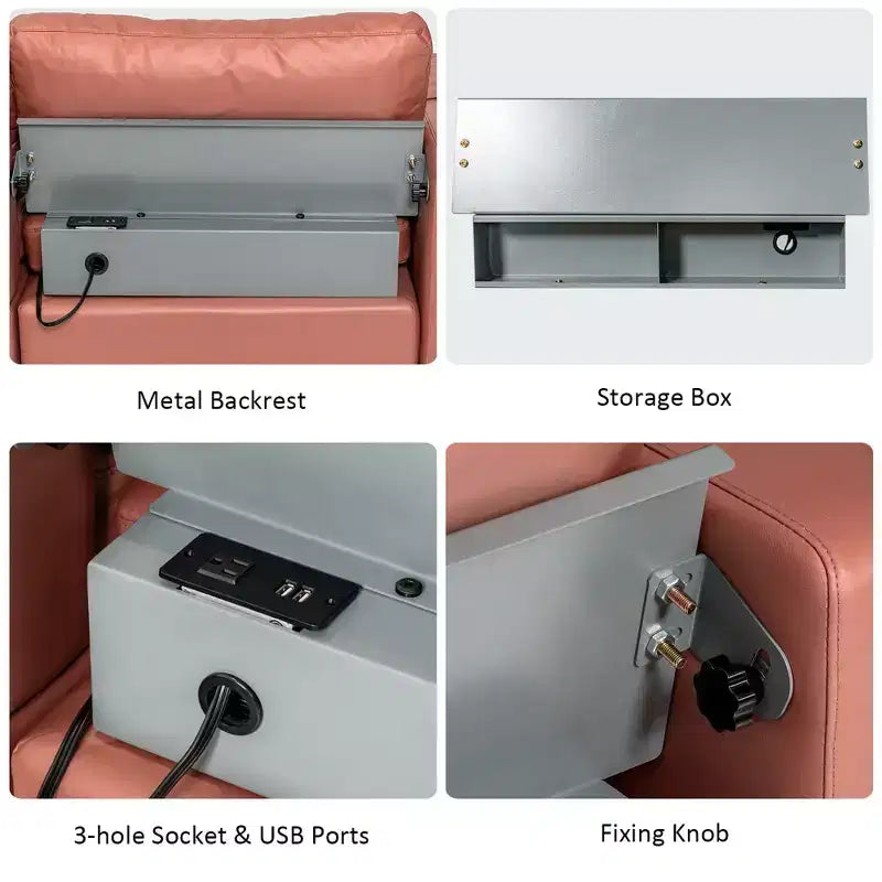 Divano componibile a L rosa corallo/grigio con penisola e porte USB, 3 posti