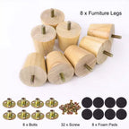 Gambe per mobili rotonde in legno di gomma naturale, set da 8 pezzi