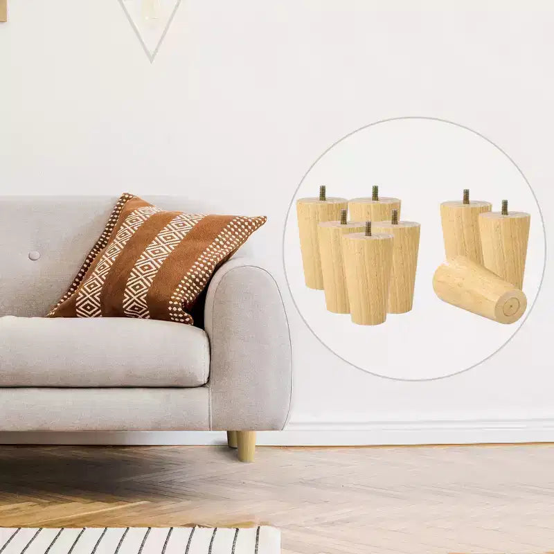 Gambe per mobili rotonde in legno di gomma naturale, set da 8 pezzi
