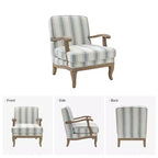Poltrona imbottita rustica con braccioli in legno | Blu, Grigio, Righe, Cuoio | Posto singolo