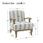 Poltrona imbottita rustica con braccioli in legno | Blu, Grigio, Righe, Cuoio | Posto singolo