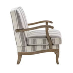 Poltrona imbottita rustica con braccioli in legno | Blu, Grigio, Righe, Cuoio | Posto singolo