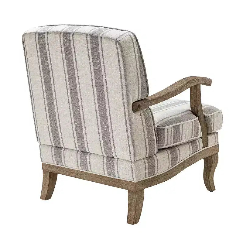 Poltrona imbottita rustica con braccioli in legno | Blu, Grigio, Righe, Cuoio | Posto singolo
