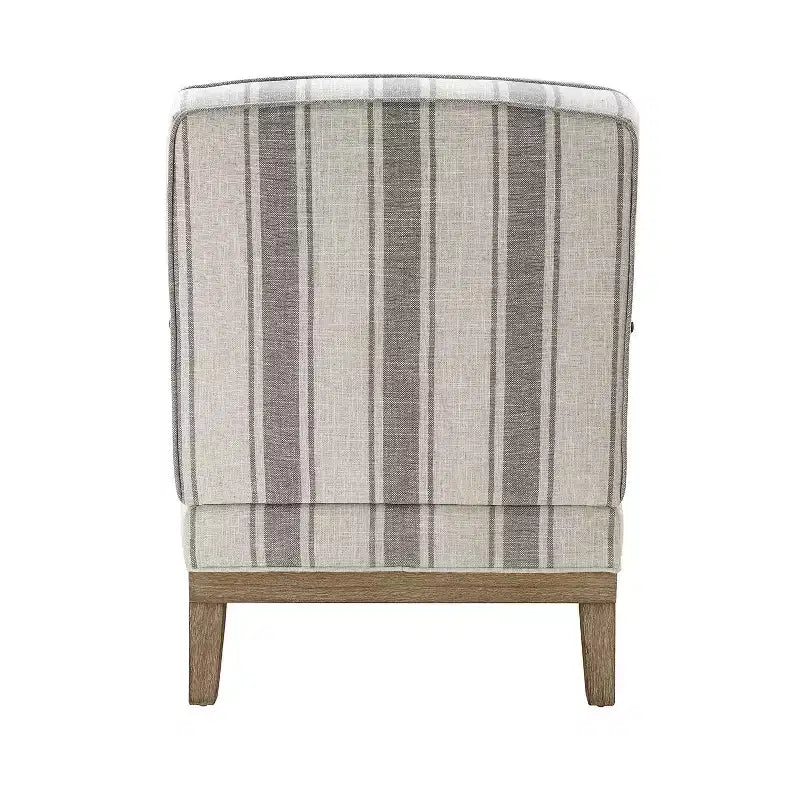 Poltrona imbottita rustica con braccioli in legno | Blu, Grigio, Righe, Cuoio | Posto singolo