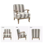 Poltrona imbottita rustica con braccioli in legno | Blu, Grigio, Righe, Cuoio | Posto singolo