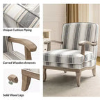 Poltrona imbottita rustica con braccioli in legno | Blu, Grigio, Righe, Cuoio | Posto singolo