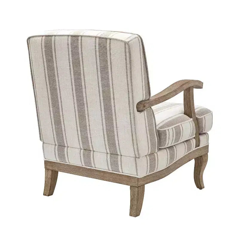 Poltrona imbottita rustica con braccioli in legno | Blu, Grigio, Righe, Cuoio | Posto singolo