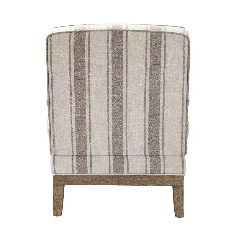 Poltrona imbottita rustica con braccioli in legno | Blu, Grigio, Righe, Cuoio | Posto singolo