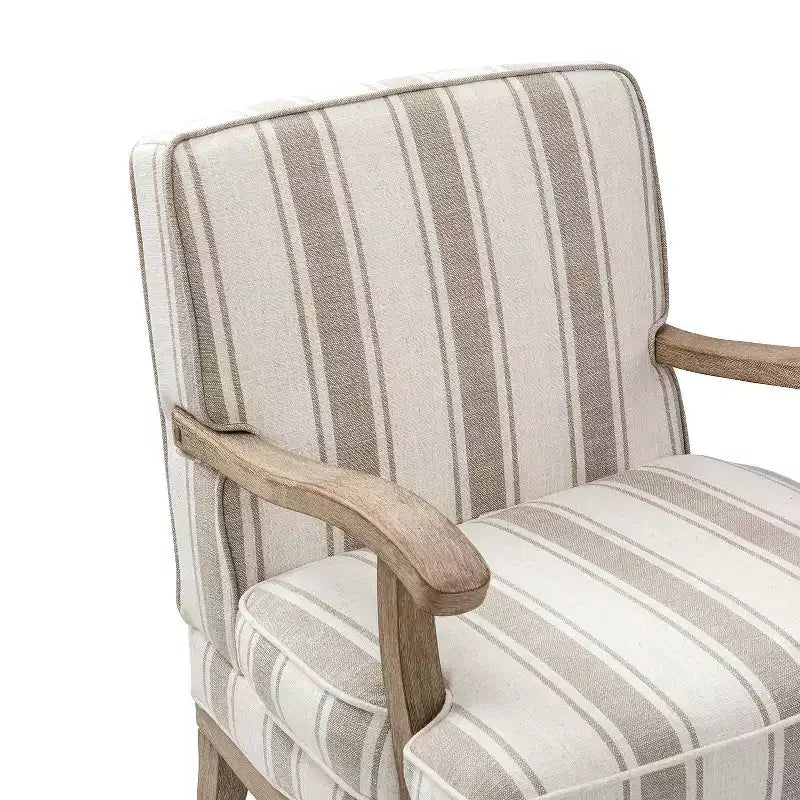 Poltrona imbottita rustica con braccioli in legno | Blu, Grigio, Righe, Cuoio | Posto singolo
