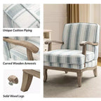 Poltrona imbottita rustica con braccioli in legno | Blu, Grigio, Righe, Cuoio | Posto singolo