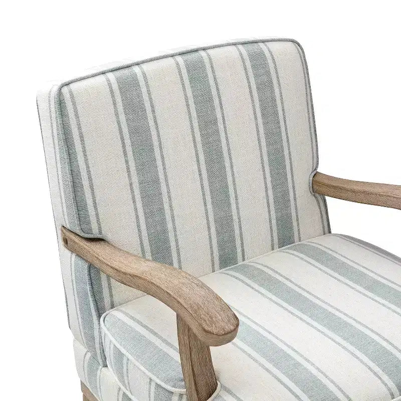 Poltrona imbottita rustica con braccioli in legno | Blu, Grigio, Righe, Cuoio | Posto singolo