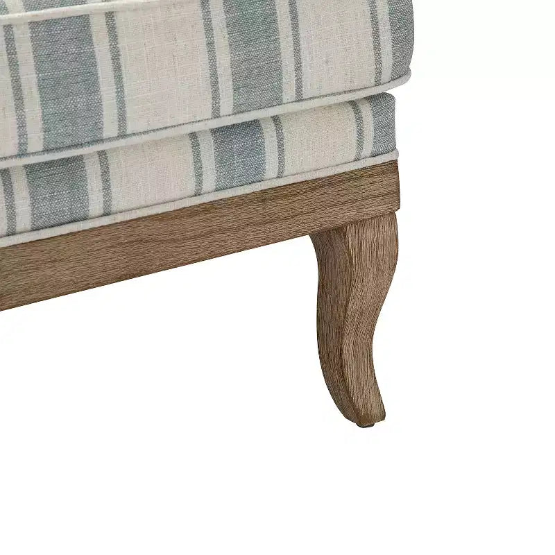 Poltrona imbottita rustica con braccioli in legno | Blu, Grigio, Righe, Cuoio | Posto singolo