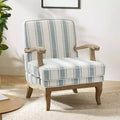 Poltrona imbottita rustica con braccioli in legno | Blu, Grigio, Righe, Cuoio | Posto singolo